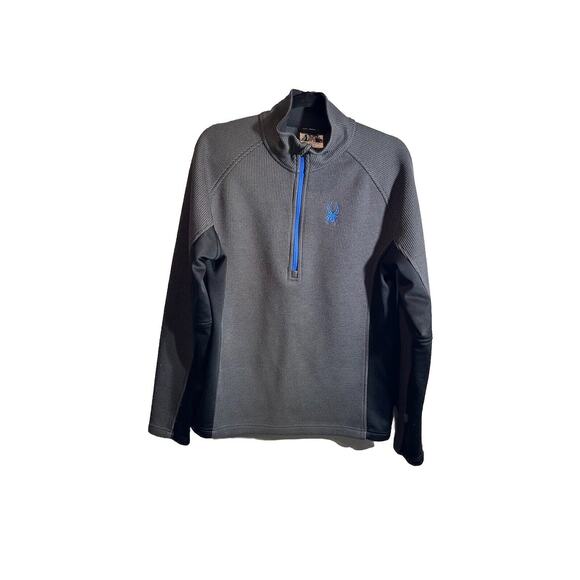 Spyder 1/4 Zip Pullover Fleece Lined Mens Size Medium Gray W/ Blue Zipper/Logo - Picture 1 of 6